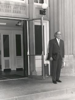 J.W. Jones at the entrance of the Administration Building