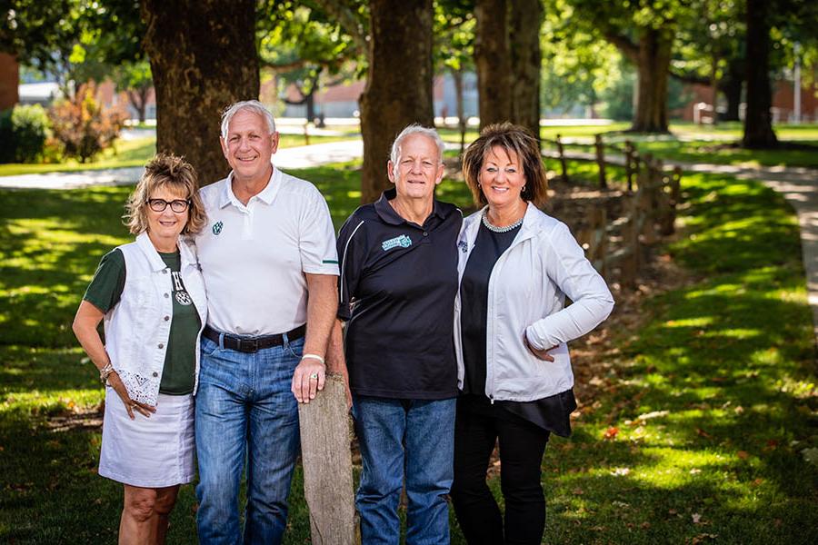 John Blackford, second from left with his wife, Jill Wolken Blackford, and Jim Blackford with his wife, Beverly, are paying tribute to the education experiences they gained at Northwest and their farming heritage with a gift supporting the University’s Agricultural Learning Center. (Photo by Todd Weddle/Northwest Missouri State University)